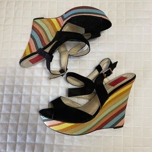 Black suede w/multi color wedge